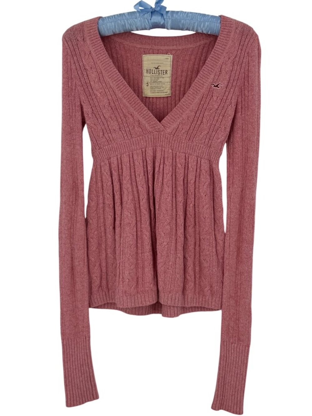 VTG Hollister Pink V-Neck Babydoll Empire Waist Sweater Knit S | Y2K Coquette